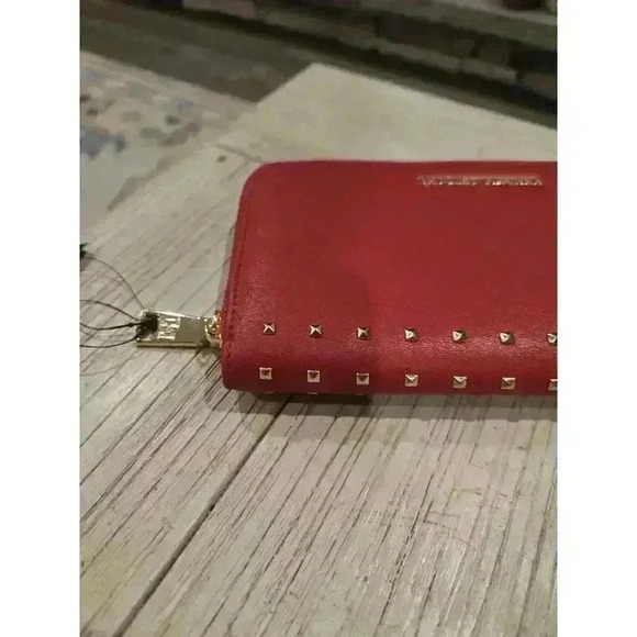 Badgley Mischka Women's Red Studded Zip-Around Wallet - Picture 3 of 11